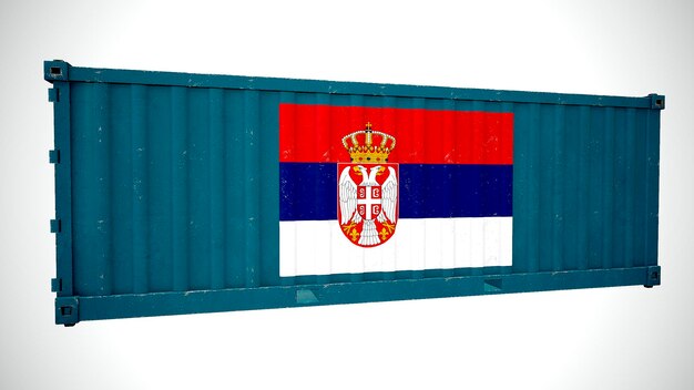 Isolated 3d rendering shipping sea cargo container textured\
with national flag of serbia