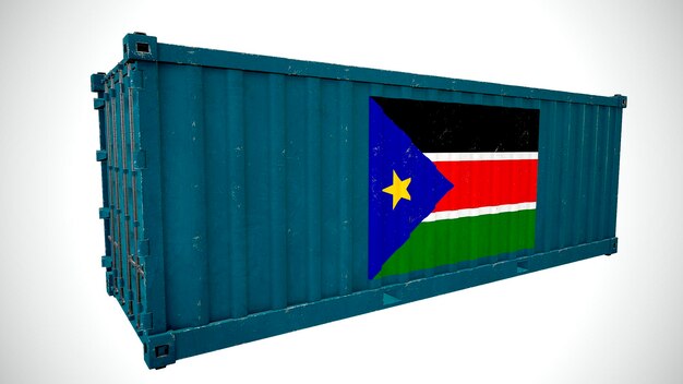 Isolated 3d rendering shipping sea cargo container textured\
with national flag of south sudan