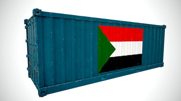 Isolated 3d rendering shipping sea cargo container textured\
with national flag of sudan