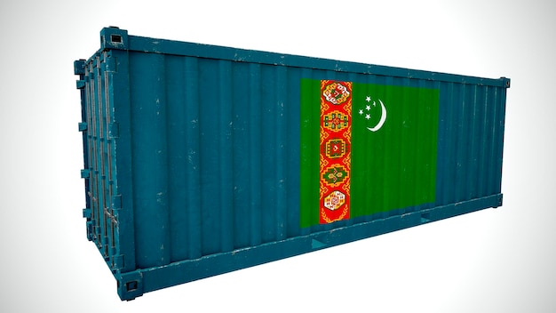 Isolated 3d rendering shipping sea cargo container textured\
with national flag of turkmenistan