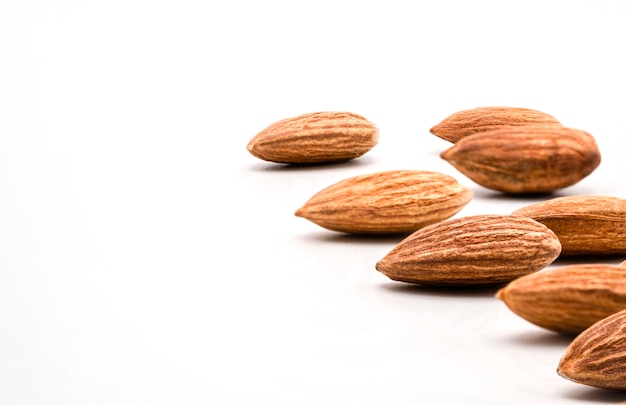 Isolated of almond nut  on white background. Clipping path -Image.