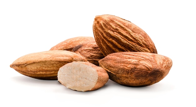 Isolated of almond nut  on white background. 