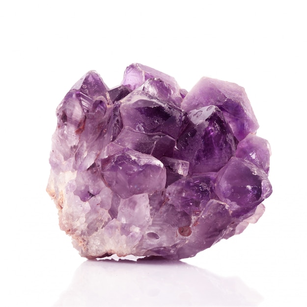Isolated amethyst crystals on white 