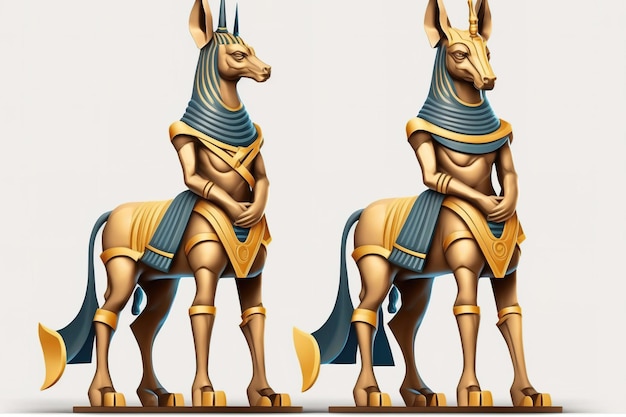 Isolated Anubis statues on a white background