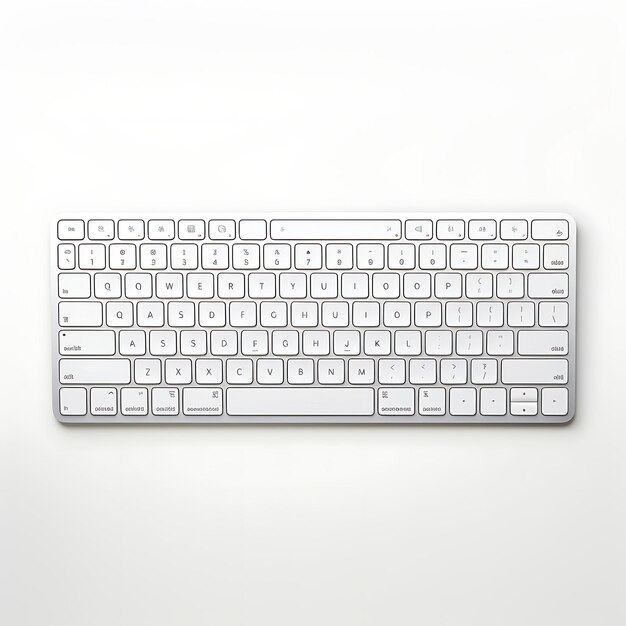 Photo isolated of apple magic keyboard top down view of the wireless keyboard on white background clean