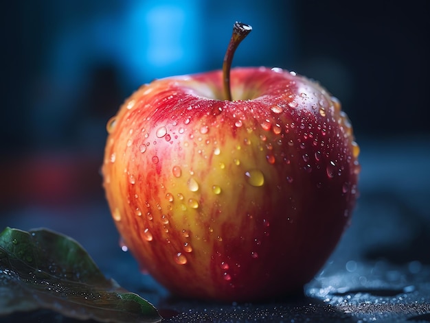 An isolated apple with dew