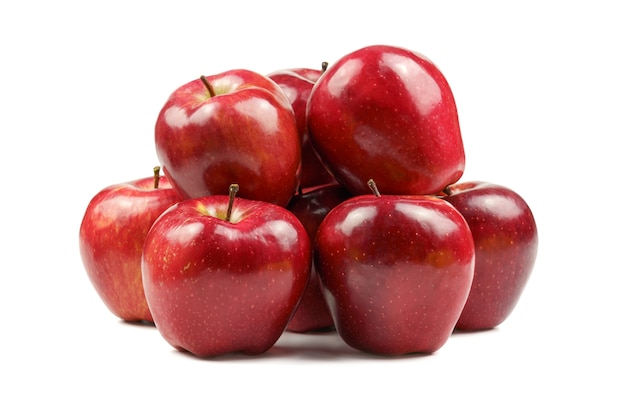 Isolated apples of various colors on a white background.