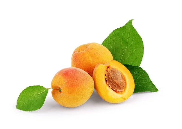 Isolated apricot. Fresh cut apricot fruits isolated on white background, with clipping path