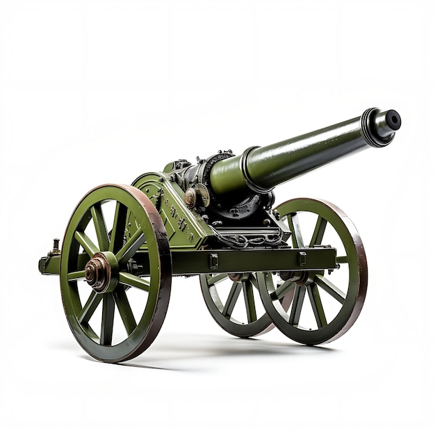 Isolated Artillery Gun Artillery Long Barrel Olive Drab on W on White Background Military Concept