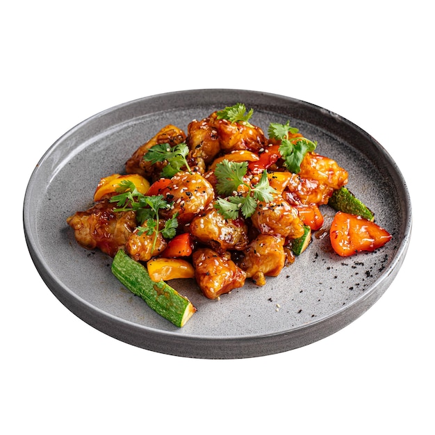 Isolated asian zander fish in sweet and sour sauce