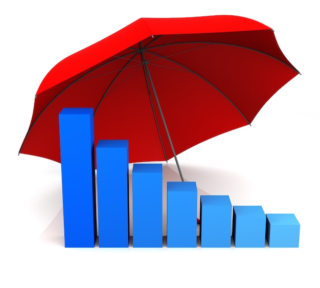 Isolated Bar Graph and Umbrella. 3D Rendering