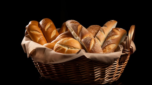 Isolated basket with bread on transparent background