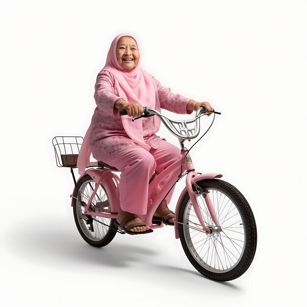 Photo isolated of bengal tricycle bike cycle tricycle type pink color senior w on white background photo