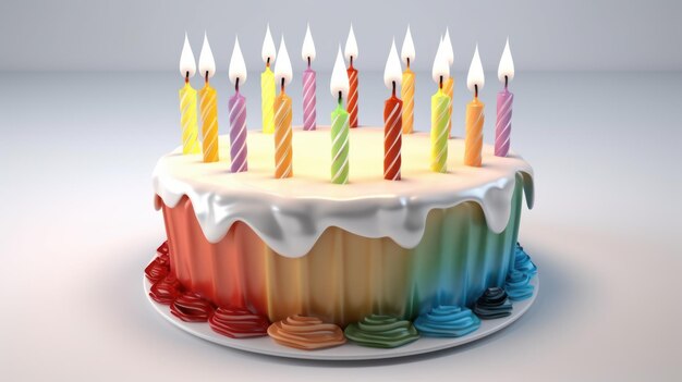 isolated birthday cake with burning candles generative ai