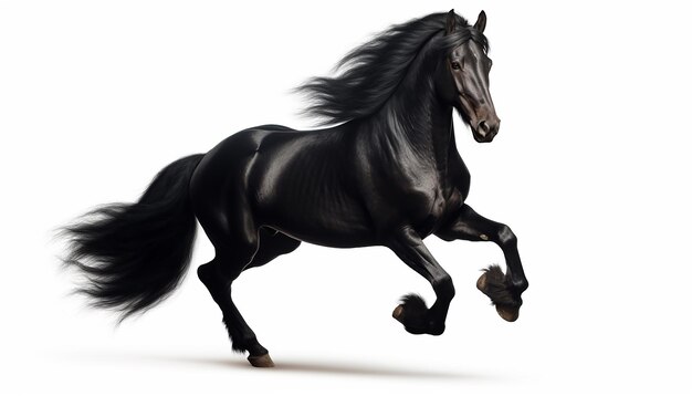 Foto vista frontale isolata di corsa del cavallo nero