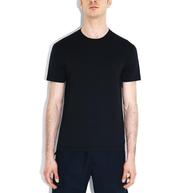 Isolated black tshirt model front view