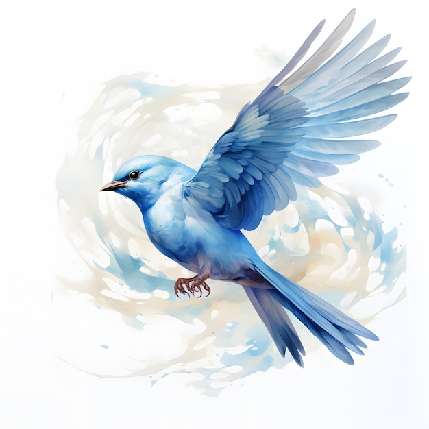 白い背景の孤立した青い鳥の水彩画