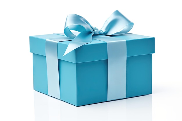 Isolated blue box with white bow on white