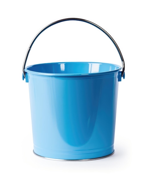 Isolated Blue Plastic Bucket Empty Blue Bucket with Handle on White Background Container object