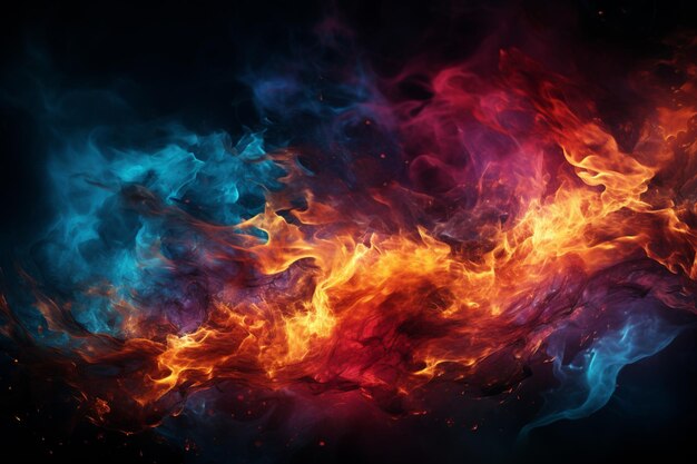 Isolated blue and red fire on black