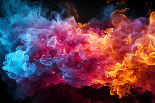 Isolated blue and red fire on black