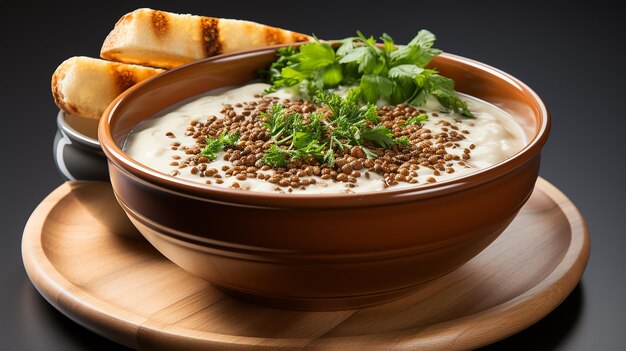 Isolated boiled lentil soup on white