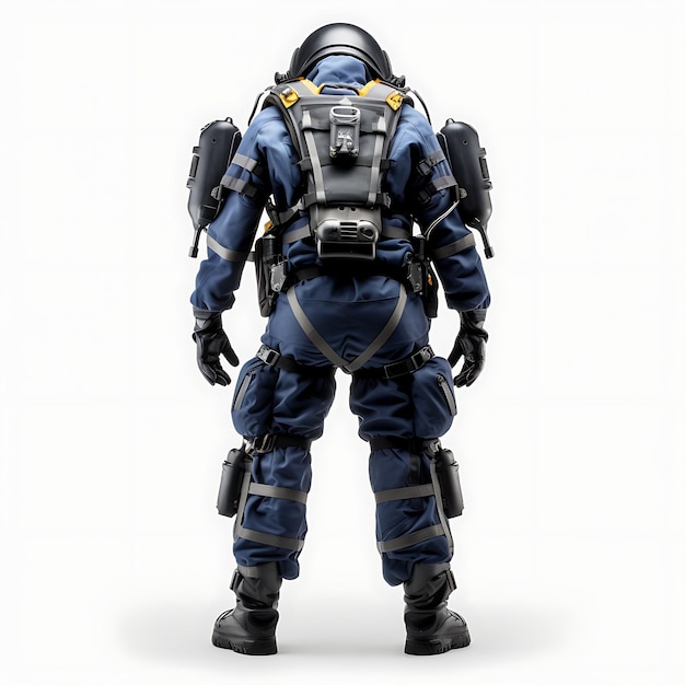 Isolated Bomb Suit Explosive Protection Thick Layers Dark Bl on White Background Military Concept