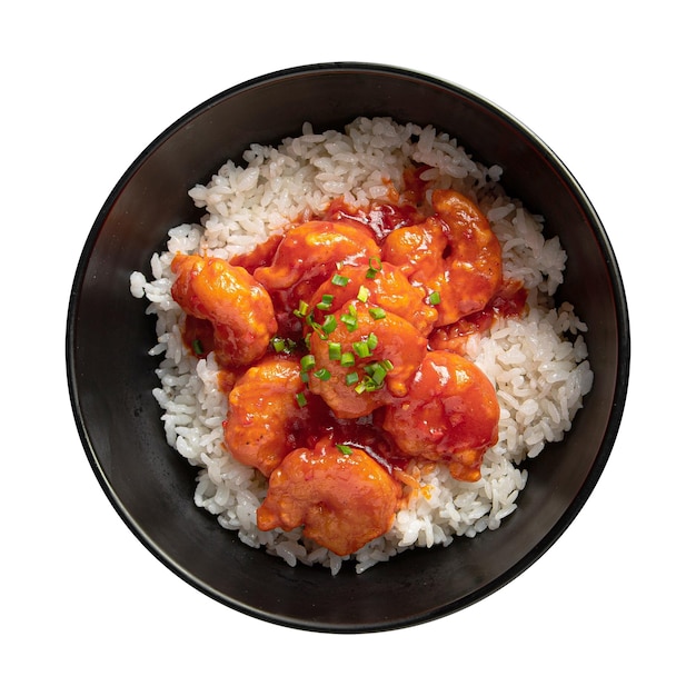 Isolated bowl of asian dish with shrimp and rice