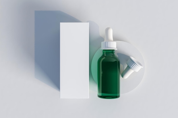 Isolated box and bottle on white background