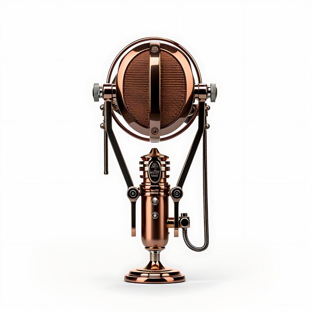 Photo isolated of brass swing arm with condenser microphone small diaphragm vi content creator podcast