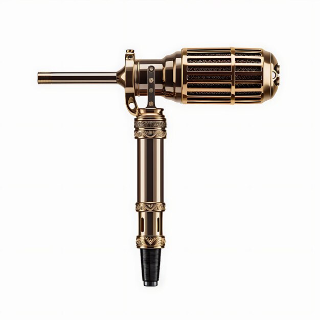 Isolated of Brass Swing Arm With Ribbon Microphone Bidirectional Antique Content Creator PodCast