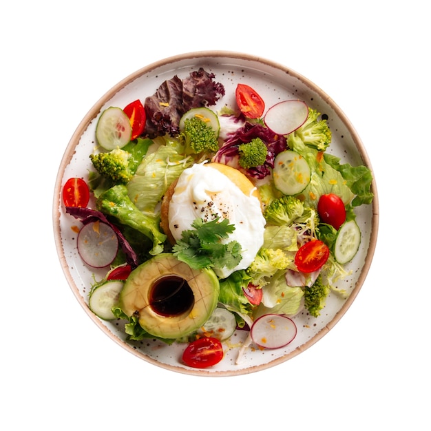 Isolated breakfast bowl with egg and vegetables