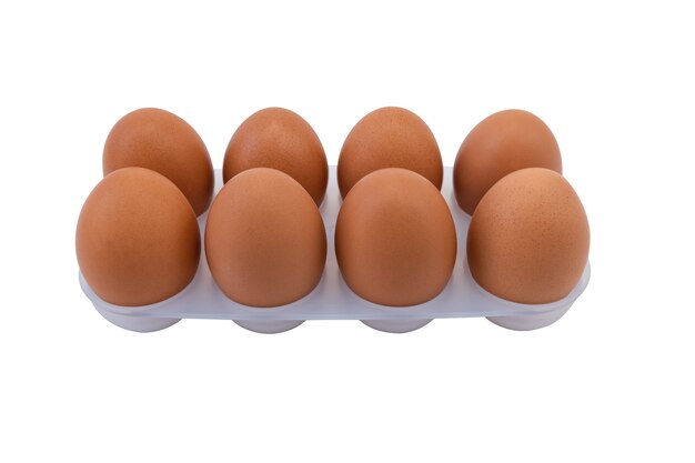 사진 흰색 배경에 고립 된 갈색 계란