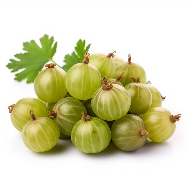 An isolated bunch of gooseberries on a white background ai generated