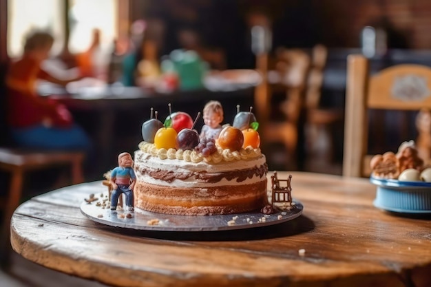 Isolated cake on a wooden table