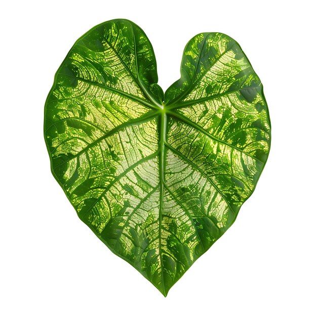 Photo isolated caladium leaf with heart shaped leaf shape and patterned gre on clean background clipart