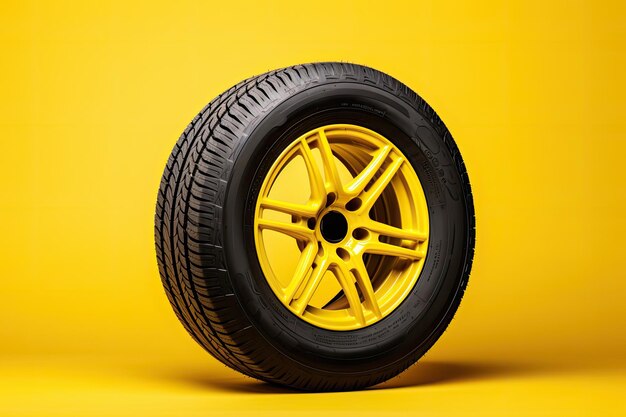 Isolated car tires on yellow background