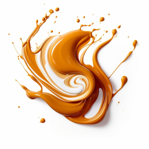 Isolated caramel paint splash on white background 3d rendering