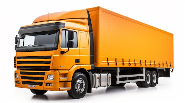 Photo an isolated cargo orange truck with a white background in high definition