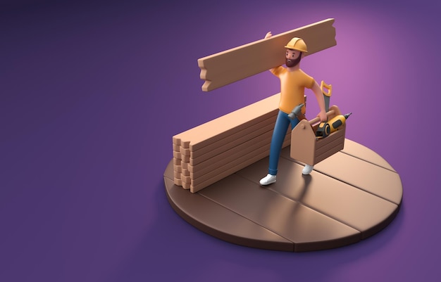 Isolated Carpenter Working 3D Illustration