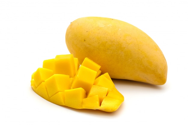 Isolated of carve beautiful yellow mango on white