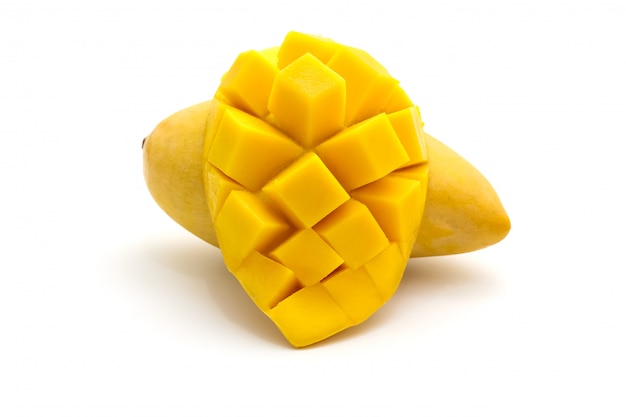 Isolated of carve beautiful yellow mango on white