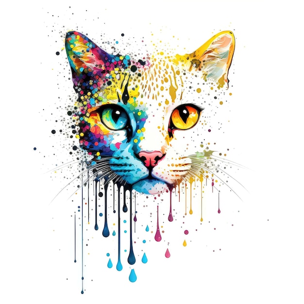Isolated cat face background with colorful droplet design generative ai