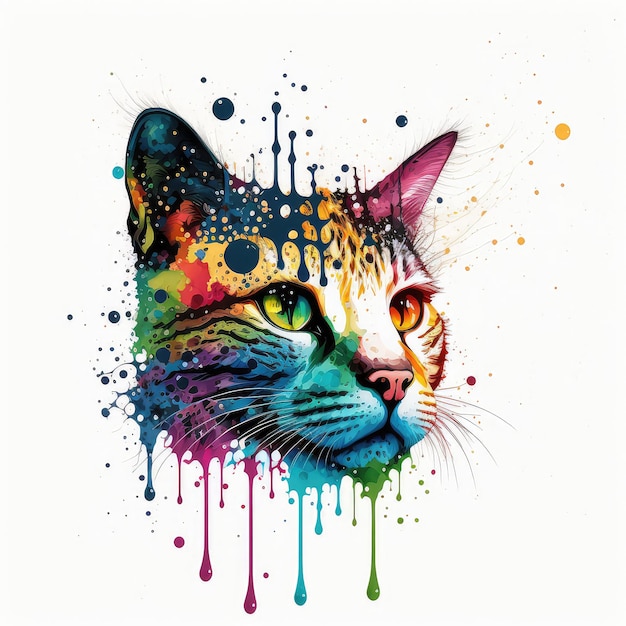 Isolated cat face background with colorful droplet design generative ai