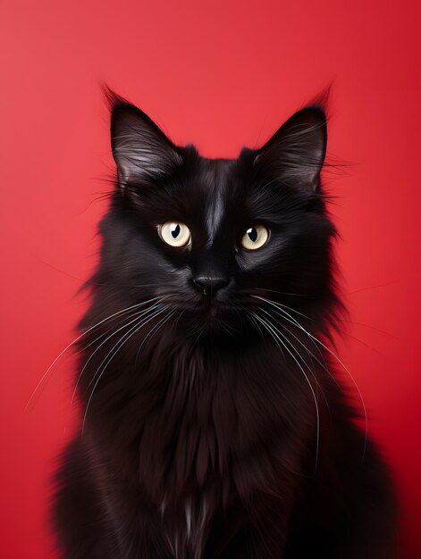 Photo isolated cat sing with a microphone with paws while standing upright and looking at camera