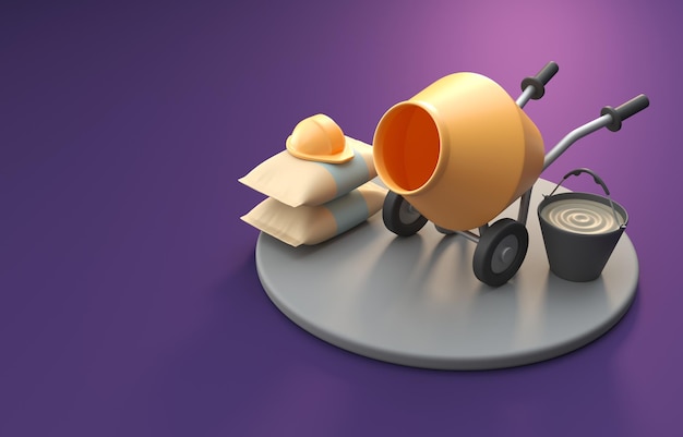Isolated Cement Mixer 3D Illustration