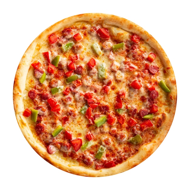 Isolated cheesy pizza with bell pepper