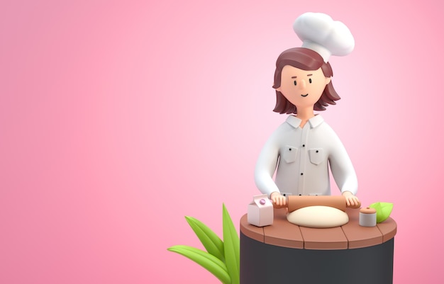 Isolated Chef Kneading 3D Illustration