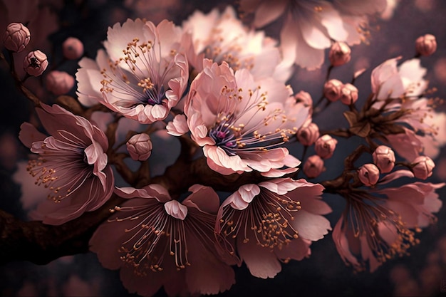 Isolated cherry blossom and sakura flowers illustration Generative Ai