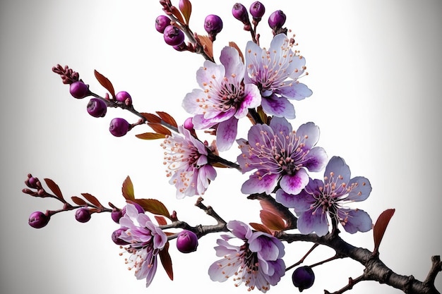 Isolated cherry blossoms against a white background